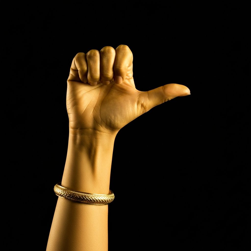 SAHEY — Signal for Help gesture with gold bangle